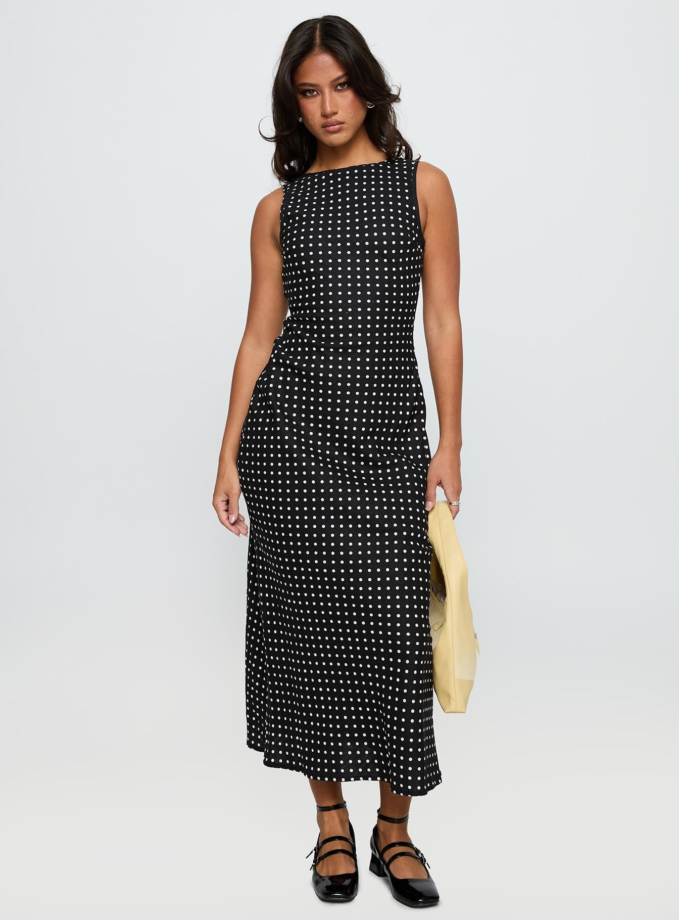 Voyager Linen Blend Midi Dress Black Polka - women's midi dress by Ellevoria - view 2