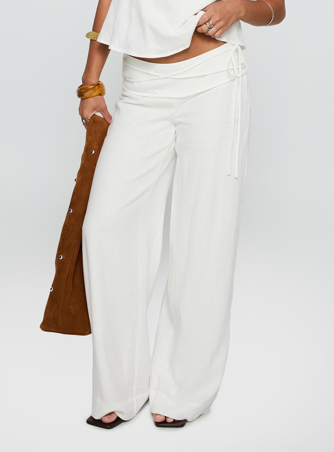 Silver Moon Linen Blend Tie Pants White - loose fit women's bottoms by Ellevoria