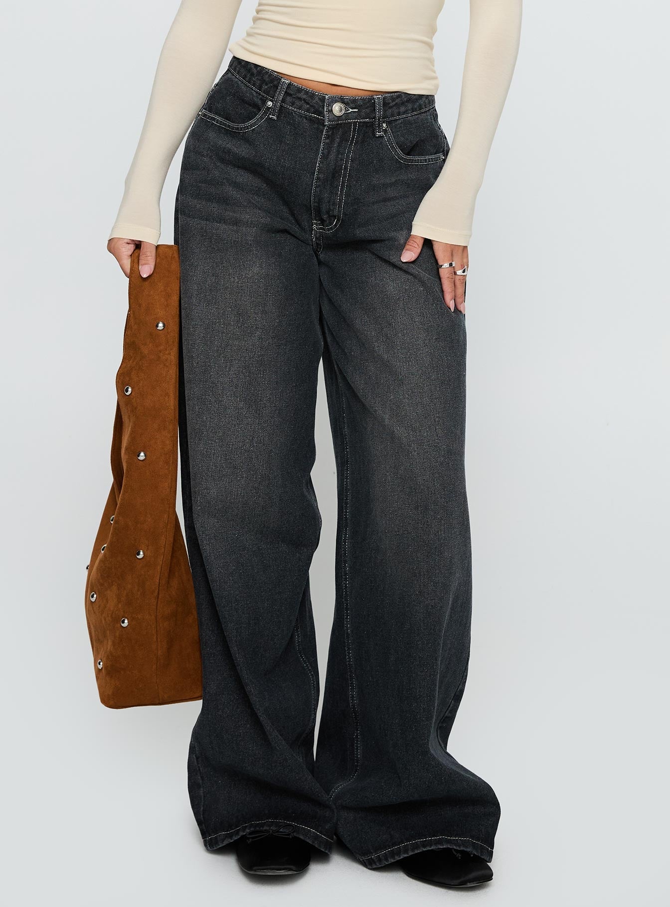 Naylor Mid Rise Wide Leg Jeans Grey Wash women's denim jeans by Ellevoria