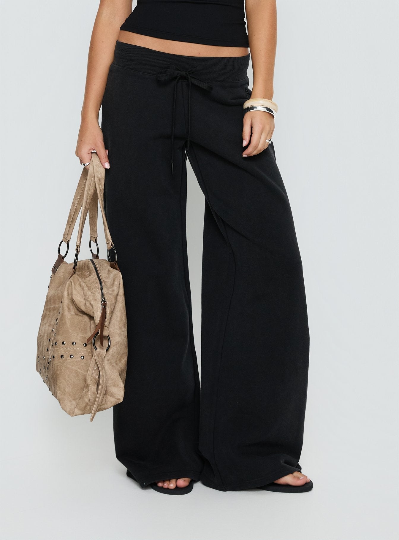 Dodie Wide Leg Pants Washed Black - loose fit women's bottoms by Ellevoria