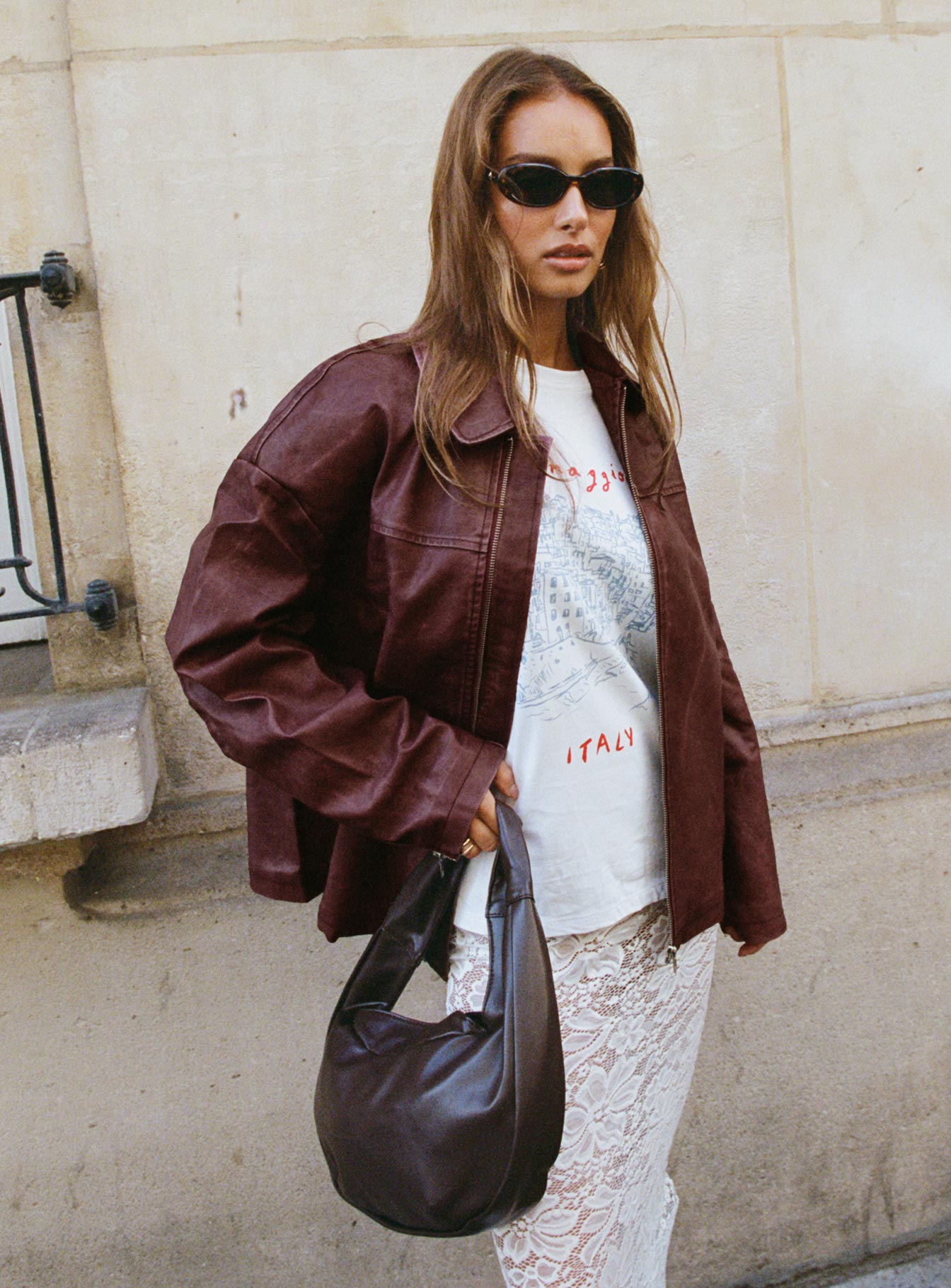 Napoleon Faux Leather Jacket Burgundy women's jacket by Ellevoria