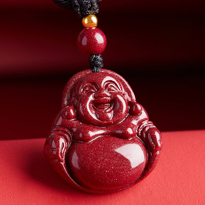 Cinnabar Laughing Buddha Pendant Necklace