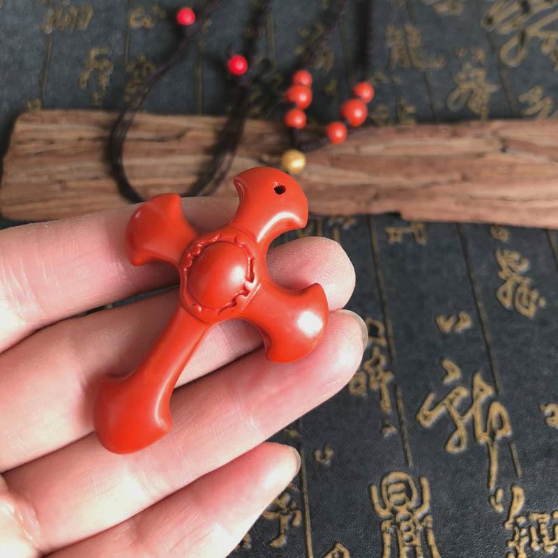 Cinnabar Cross Pendant Necklace