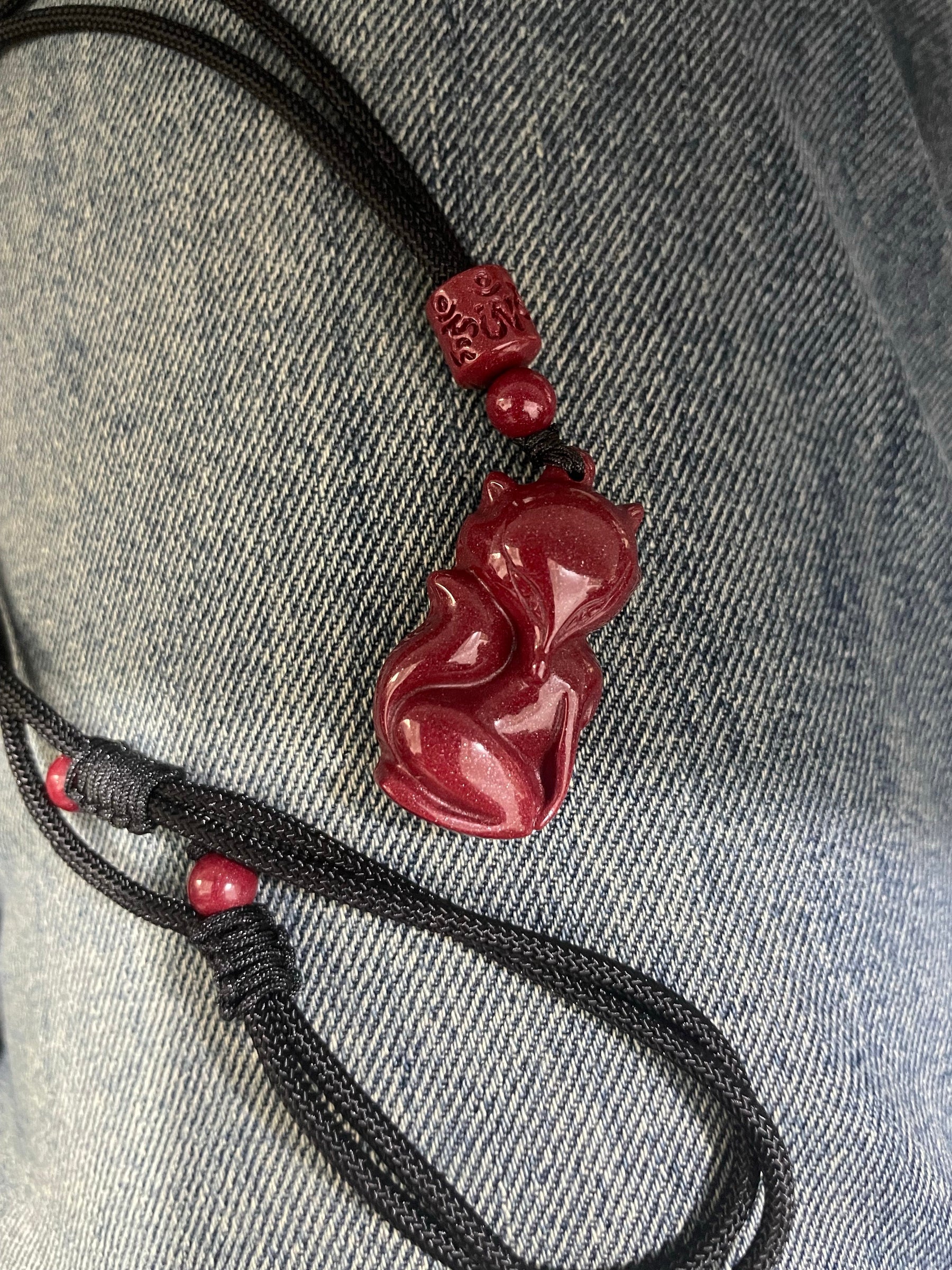 Cinnabar Nine-Tailed Fox Pendant Necklace ❀