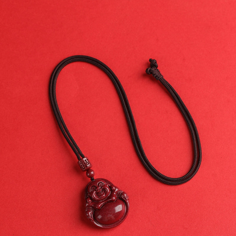 Cinnabar Laughing Buddha Pendant Necklace