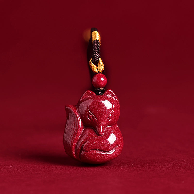 Cinnabar Nine-Tailed Fox Pendant Necklace