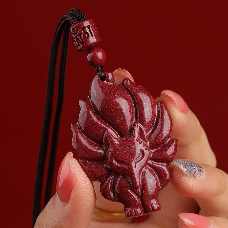 Cinnabar Nine-Tailed Fox Pendant Necklace