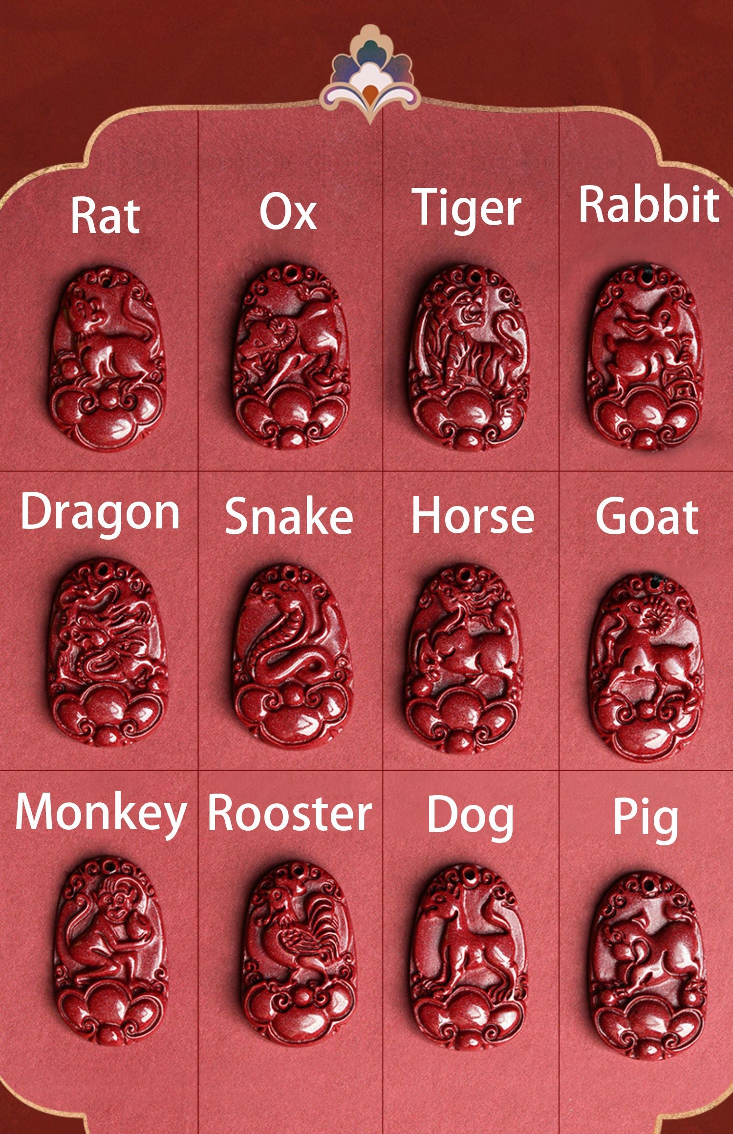 Hand-Carved Cinnabar Zodiac Cloud Pendants