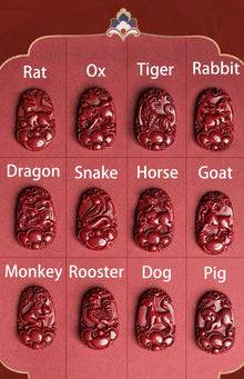 Hand-Carved Cinnabar Zodiac Cloud Pendants