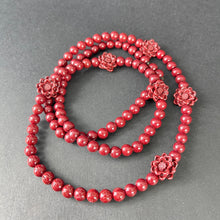 108 Beads Cinnabar Necklace with 6 Lotus Accents