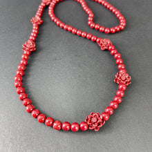 108 Beads Cinnabar Necklace with 6 Lotus Accents