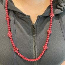108 Beads Cinnabar Necklace with 6 Lotus Accents