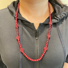 108 Beads Cinnabar Necklace with 6 Lotus Accents