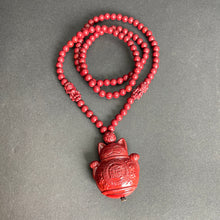 108 Beads Cinnabar Necklace with Maneki Neko Pendant
