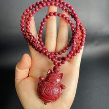 108 Beads Cinnabar Necklace with Maneki Neko Pendant