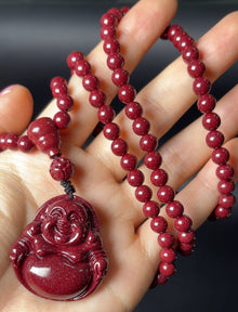 108 Cinnabar Mala Rosary Necklace with Laughing Buddha