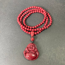 108 Cinnabar Mala Rosary Necklace with Laughing Buddha