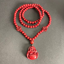 108 Cinnabar Mala Rosary Necklace with Laughing Buddha