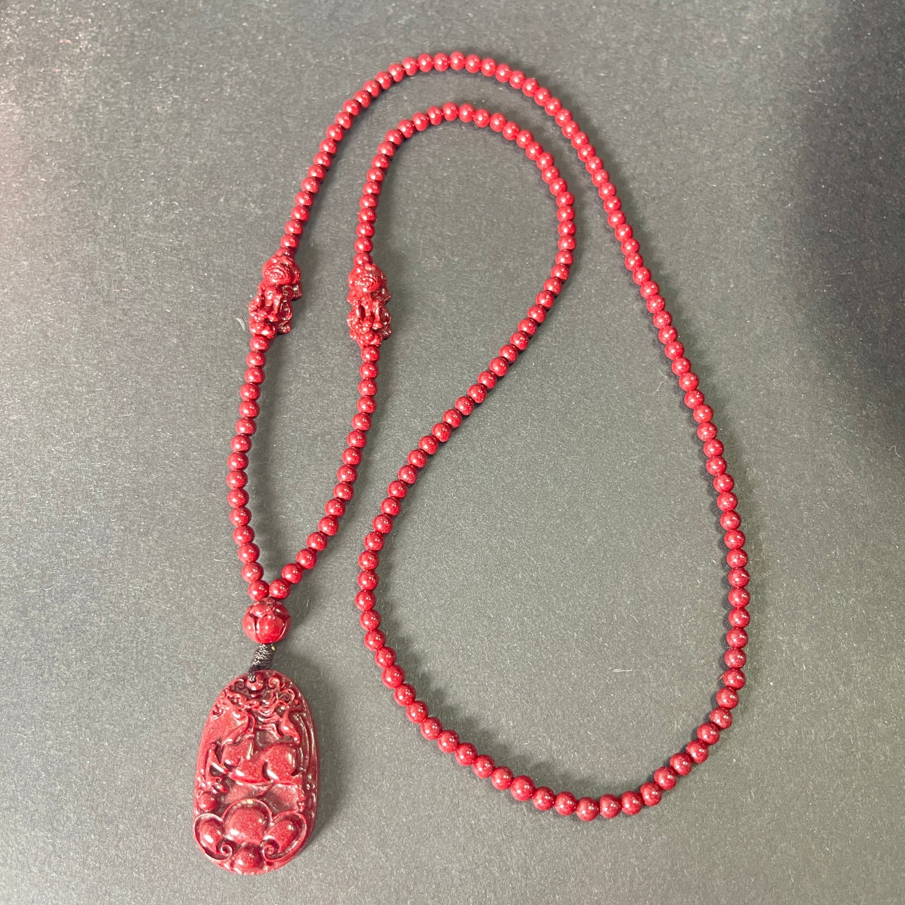 108 Cinnabar Mala Rosary with Guardian Animal Pendant