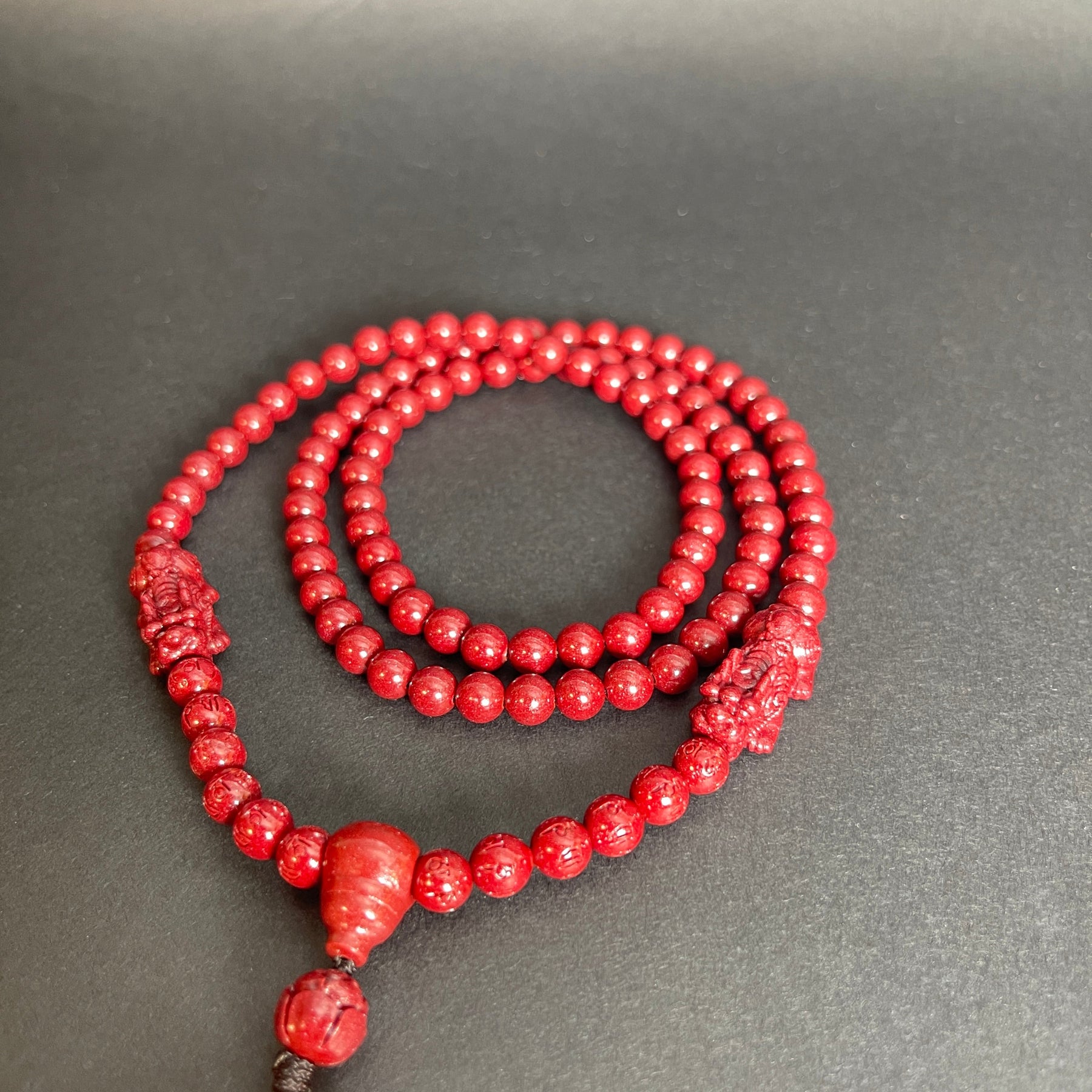 108 Cinnabar Mala Rosary Necklace with Guardian Buddha