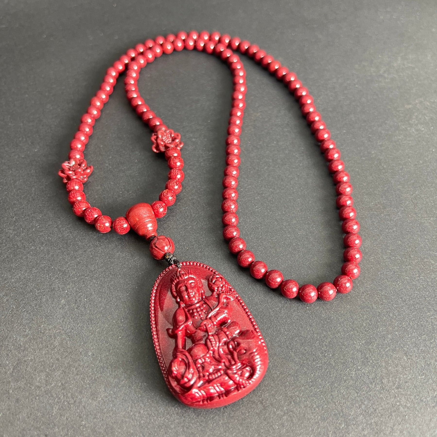108 Cinnabar Mala Rosary Necklace with Guardian Buddha