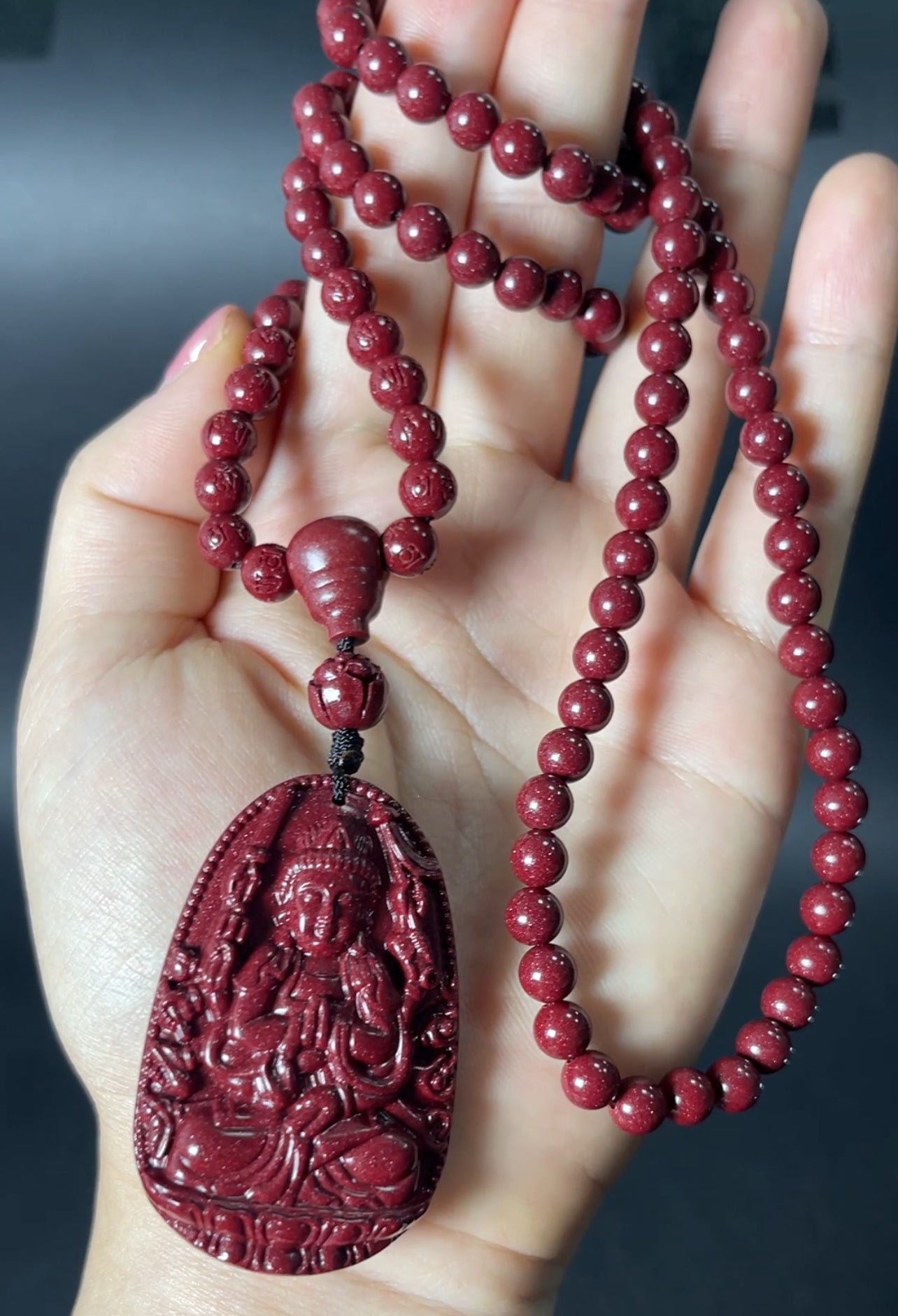 108 Cinnabar Mala Rosary Necklace with Guardian Buddha