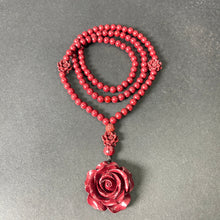 108 Cinnabar Mala Rosary Necklace with Rose Pendant