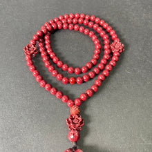 108 Cinnabar Mala Rosary Necklace with Rose Pendant