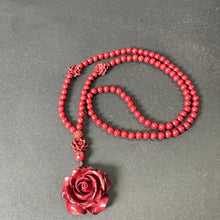 108 Cinnabar Mala Rosary Necklace with Rose Pendant