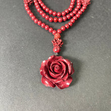 108 Cinnabar Mala Rosary Necklace with Rose Pendant