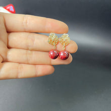 14k Gold & Deep Red Raw Cinnabar Bead Earrings