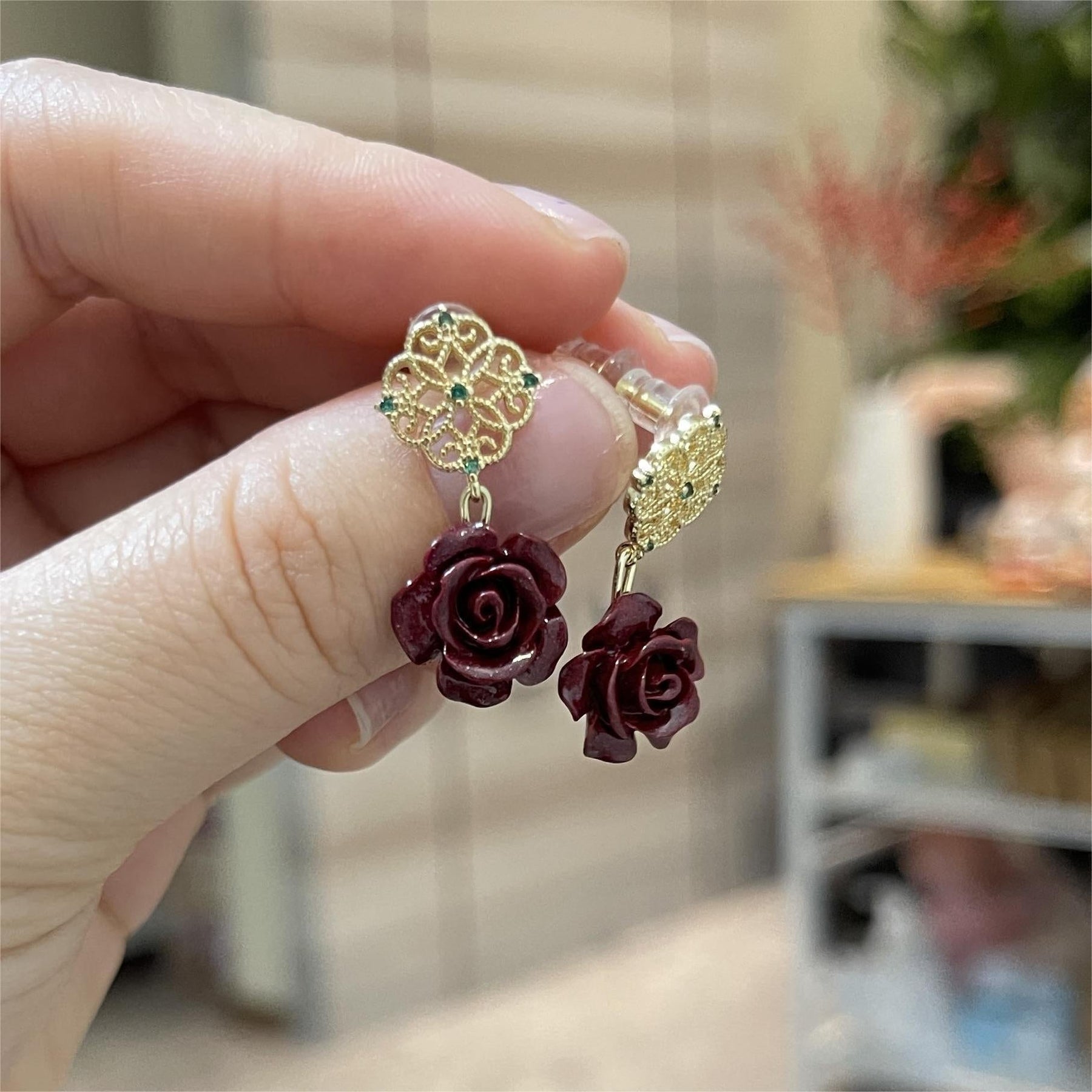 14k Gold Rose Earrings – Minimalist Floral Charm