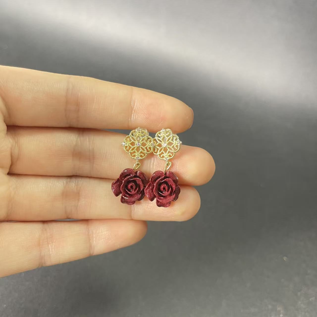 14k Gold Rose Earrings – Minimalist Floral Charm