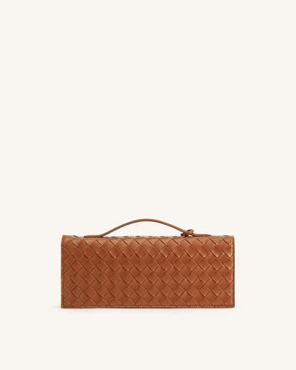 Celeste Woven Textured Envelope Top Handle Bag - Brown