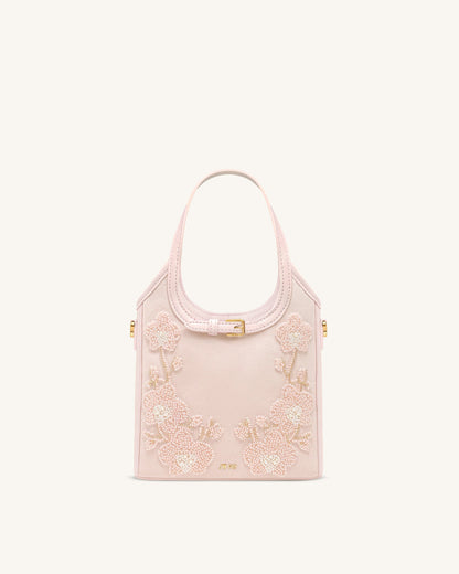 Brooke Mini Belted Embellished Orchid Beaded Top Handle Bag - Pink