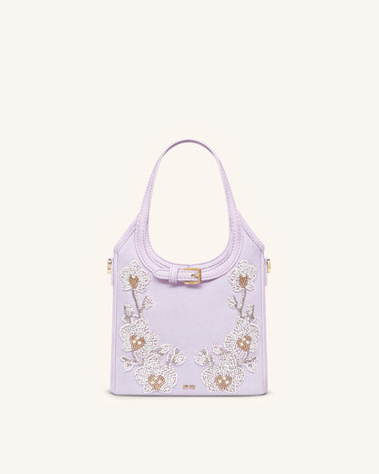 Brooke Mini Belted Embellished Orchid Beaded Top Handle Bag - Lavender