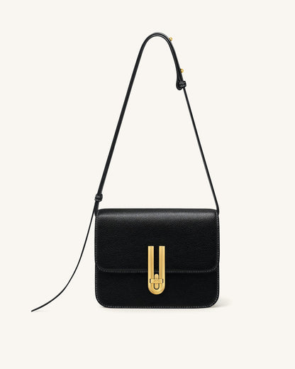 Evania Lock Pebbled Shoulder Bag - Black