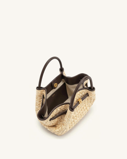 Hana Mini Faux Straw Tote Bag - Brown