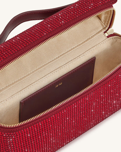 Thea Artificial Crystal Top Handle Bag - Red