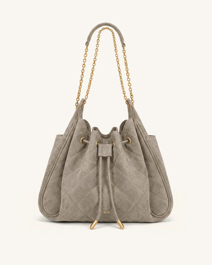 Rowan Faux Suede Quilted Chain Bucket Bag - Gray