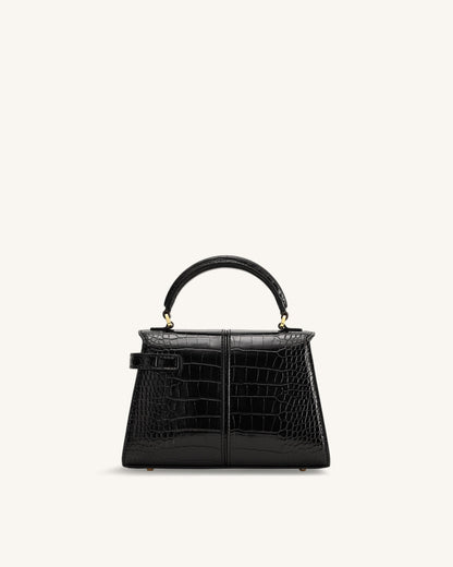 Elise Top Handle Bag - Black Croc