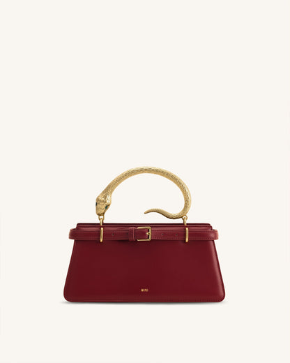 Elena Snake Handle Top Handle Bag - Wine Red