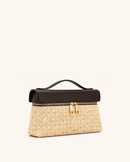 Thea Faux Straw Top Handle Bag - Brown