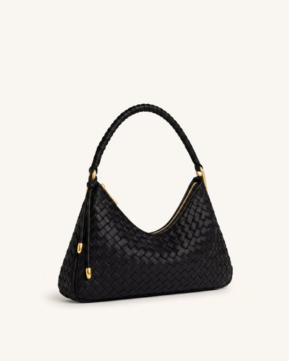 Lorena Woven Shoulder Bag - Black