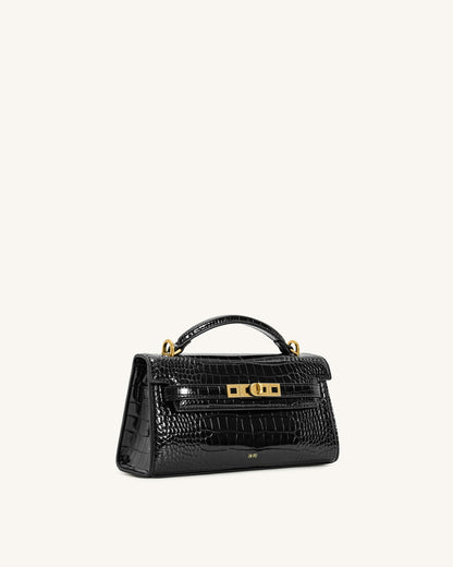 Noor Top Handle Bag - Black Croc
