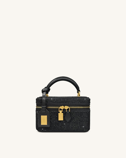 Cleo Artificial Crystal Box Shape Top Handle Bag - Black