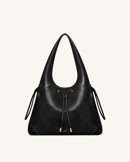 Celandra Drawstring Hobo Bag - Black