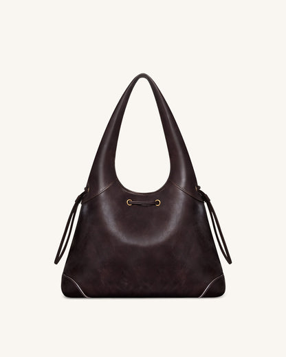 Celandra Drawstring Hobo Bag - Dark Brown