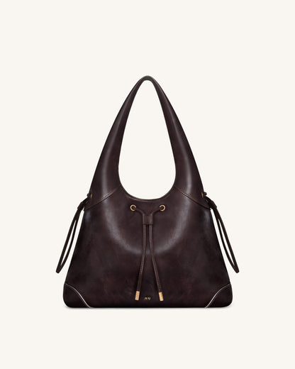 Celandra Drawstring Hobo Bag - Dark Brown