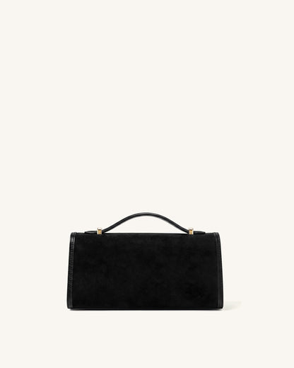 Delphine Faux Suede Top Handle Bag - Black